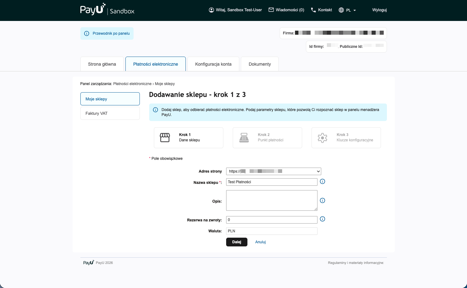 PayU → Dodaj sklep, Krok 2 — REST API (Checkout)